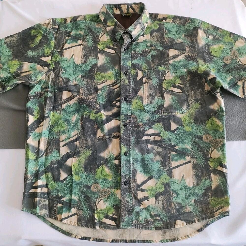 Cabelas Seclusion 3D Konifer Camo Button Up Flannel Mens XL Reg Chamois VGC